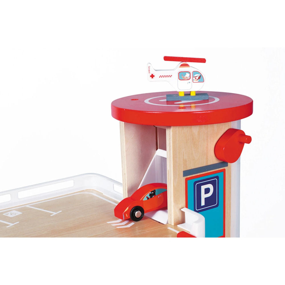 Autogarage aus Holz mit Zubehör