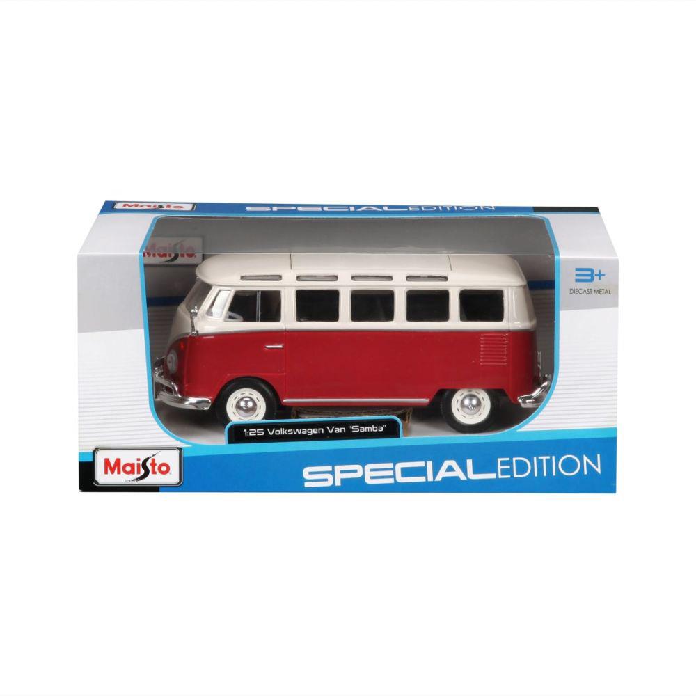 Modellauto Volkswagen Bulli T1 Van Samba, rot/weiss, 1:24