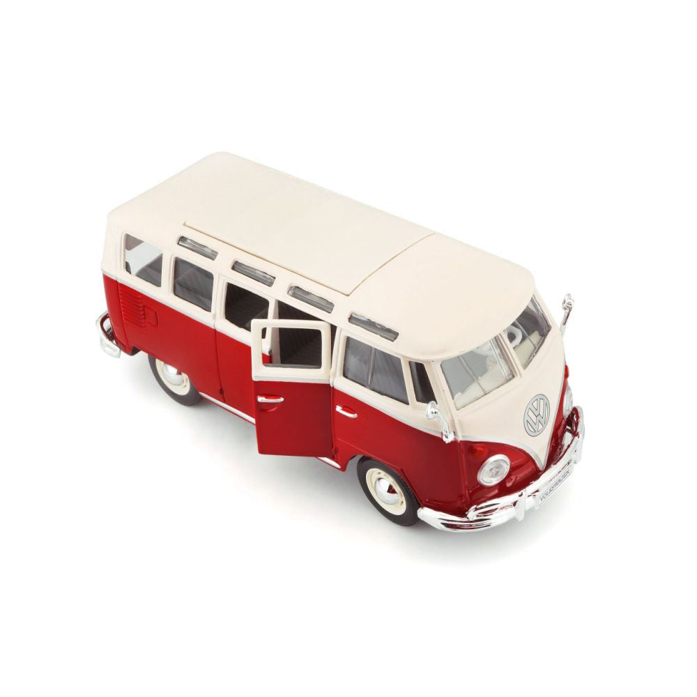 Modellauto Volkswagen Bulli T1 Van Samba, rot/weiss, 1:24
