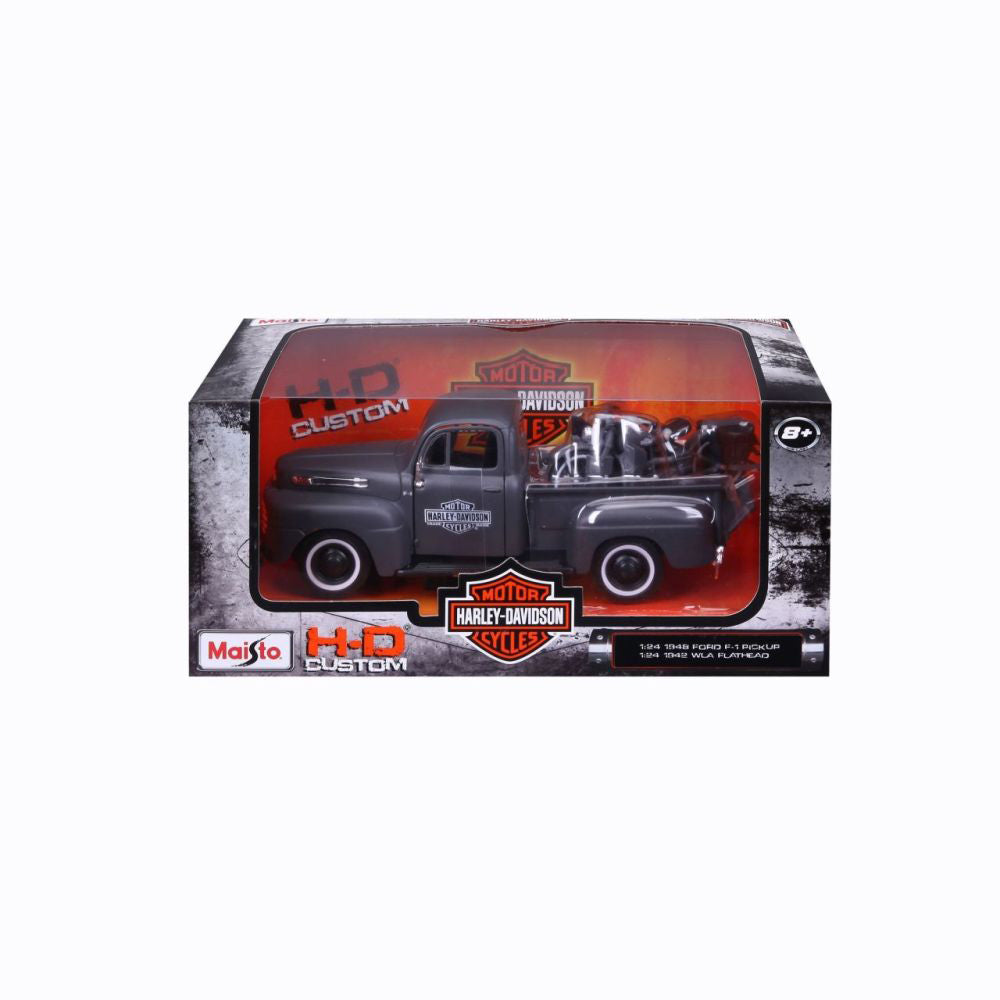 Modellauto Ford F-1 Pickup 1948 Flathead Motorcycle, 1:24