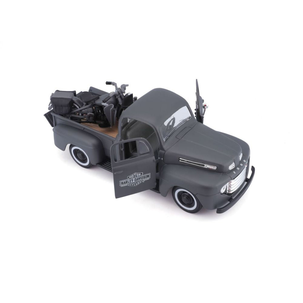 Modellauto Ford F-1 Pickup 1948 Flathead Motorcycle, 1:24