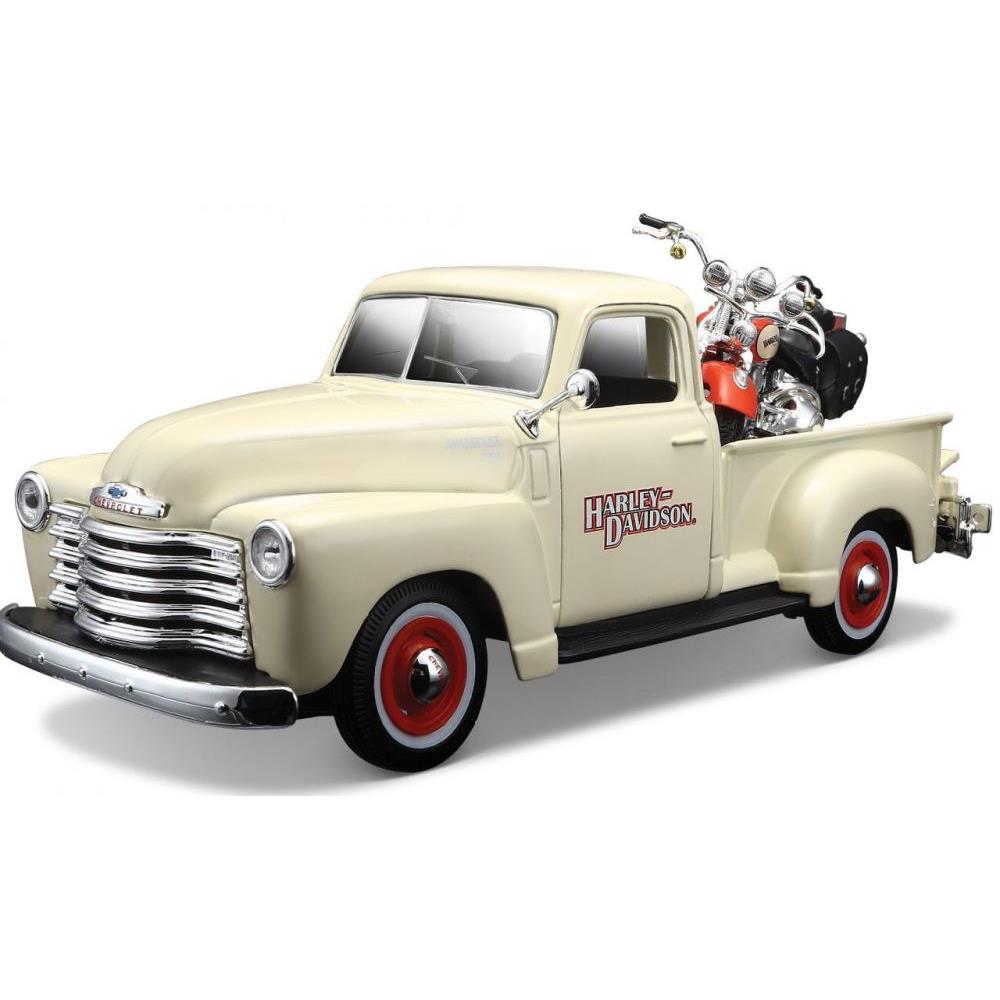 Modellauto Chey Pickup 1950 + Harley Davidson Heritage, 1:24