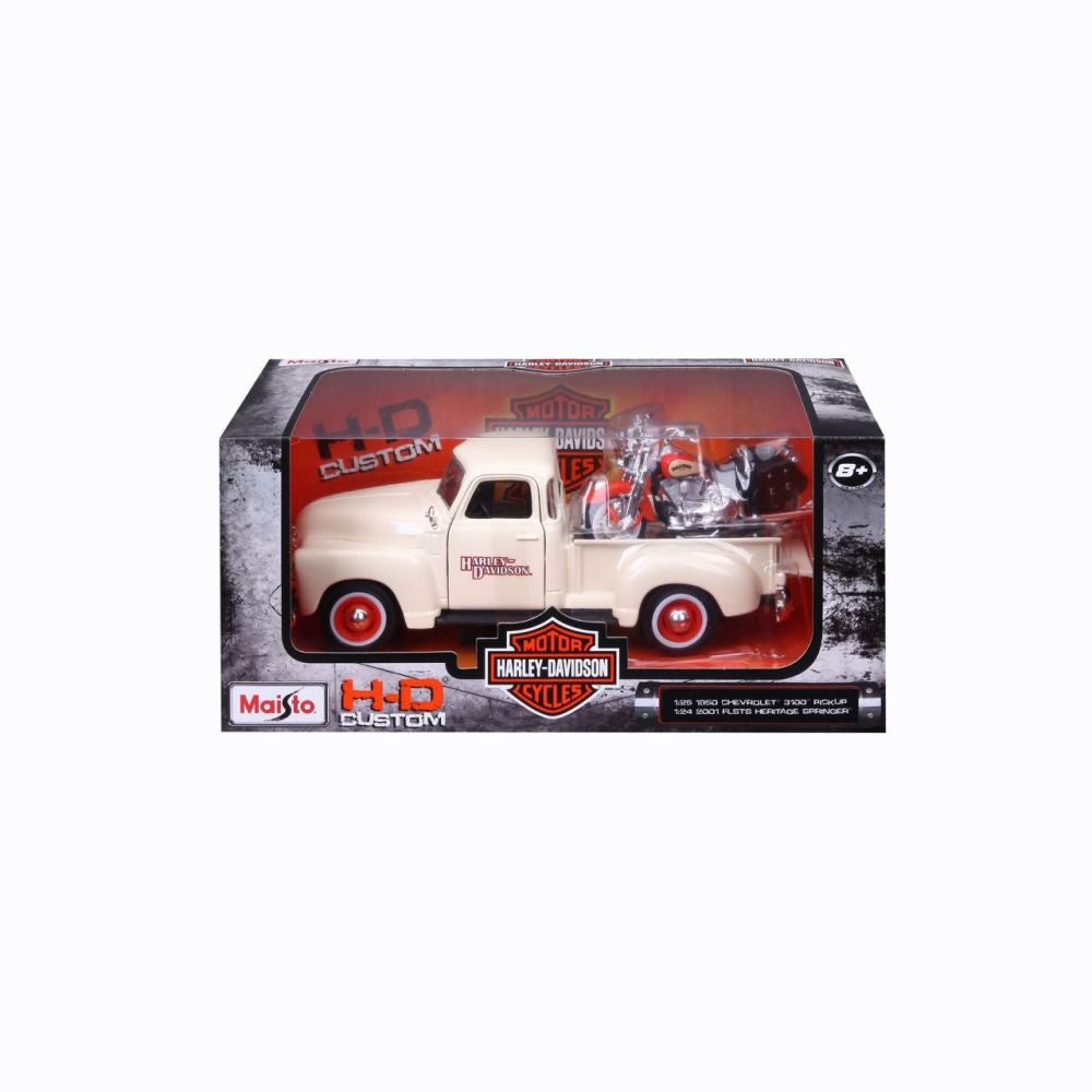 Modellauto Chey Pickup 1950 + Harley Davidson Heritage, 1:24