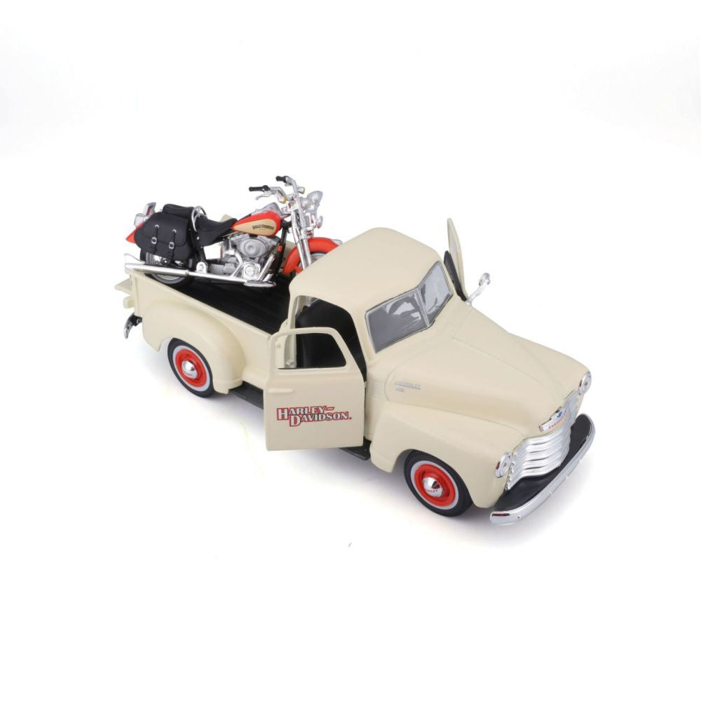 Modellauto Chey Pickup 1950 + Harley Davidson Heritage, 1:24