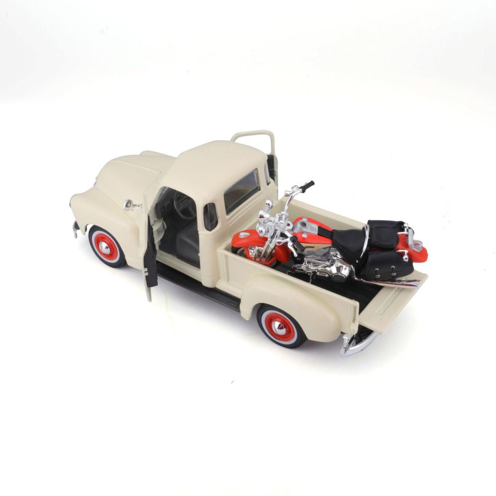Modellauto Chey Pickup 1950 + Harley Davidson Heritage, 1:24