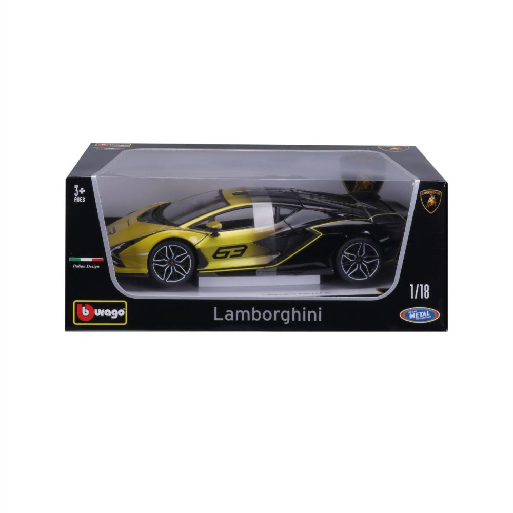 Modellauto Lamborghini Sian FKP 37, gelb/schwarz, 1:18