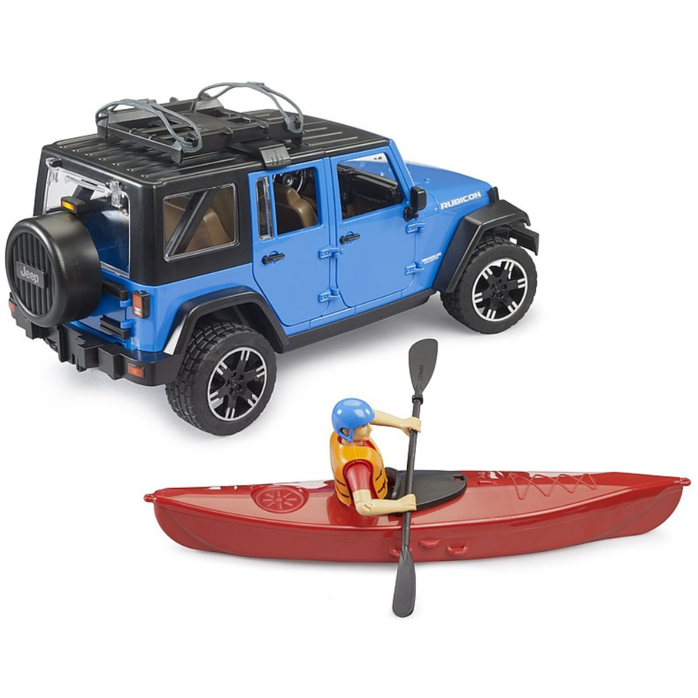 Spielzeugauto Jeep Wrangler Rubicon mit Kajak und Figur