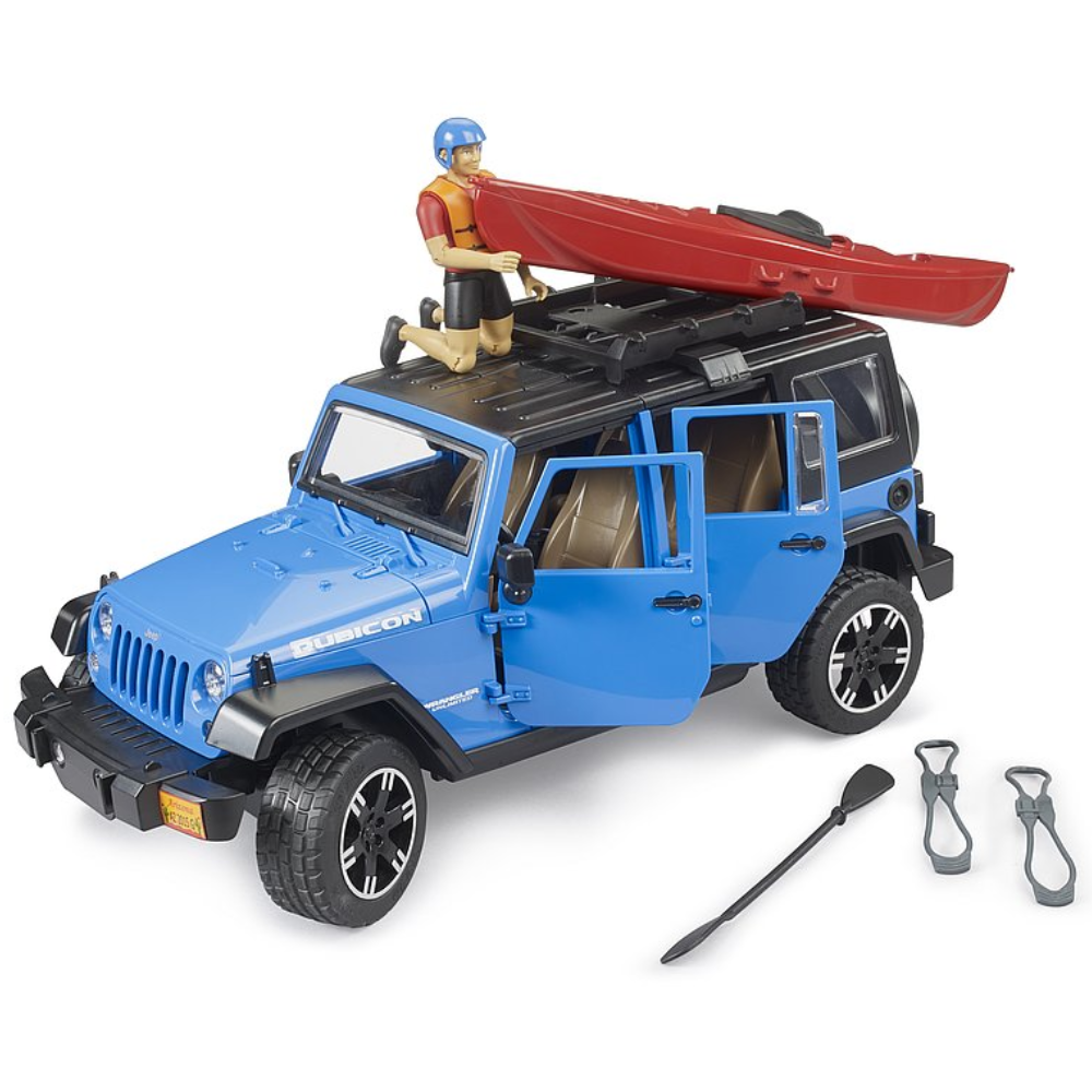 Spielzeugauto Jeep Wrangler Rubicon mit Kajak und Figur