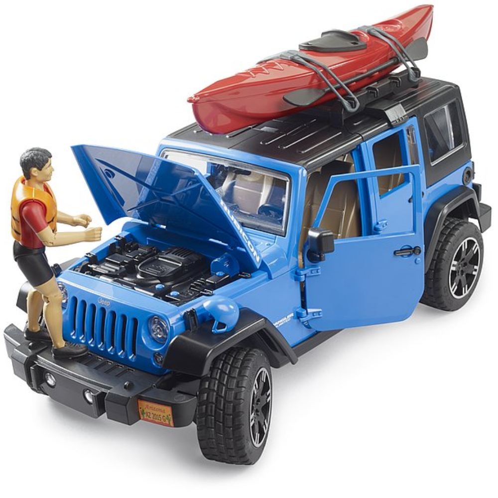 Spielzeugauto Jeep Wrangler Rubicon mit Kajak und Figur